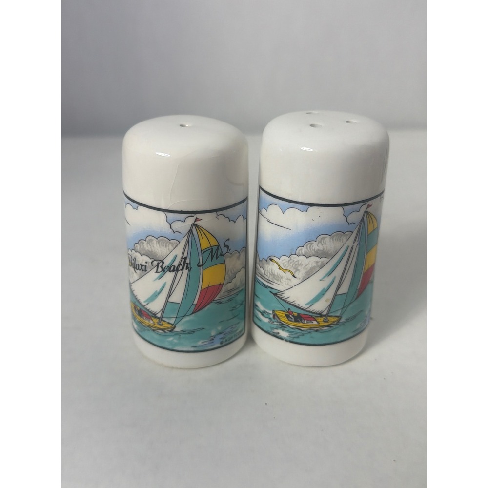Vintage Biloxi Beach MS Sailboat Salt and Pepper Shakers A Gift Corp Ceramic
